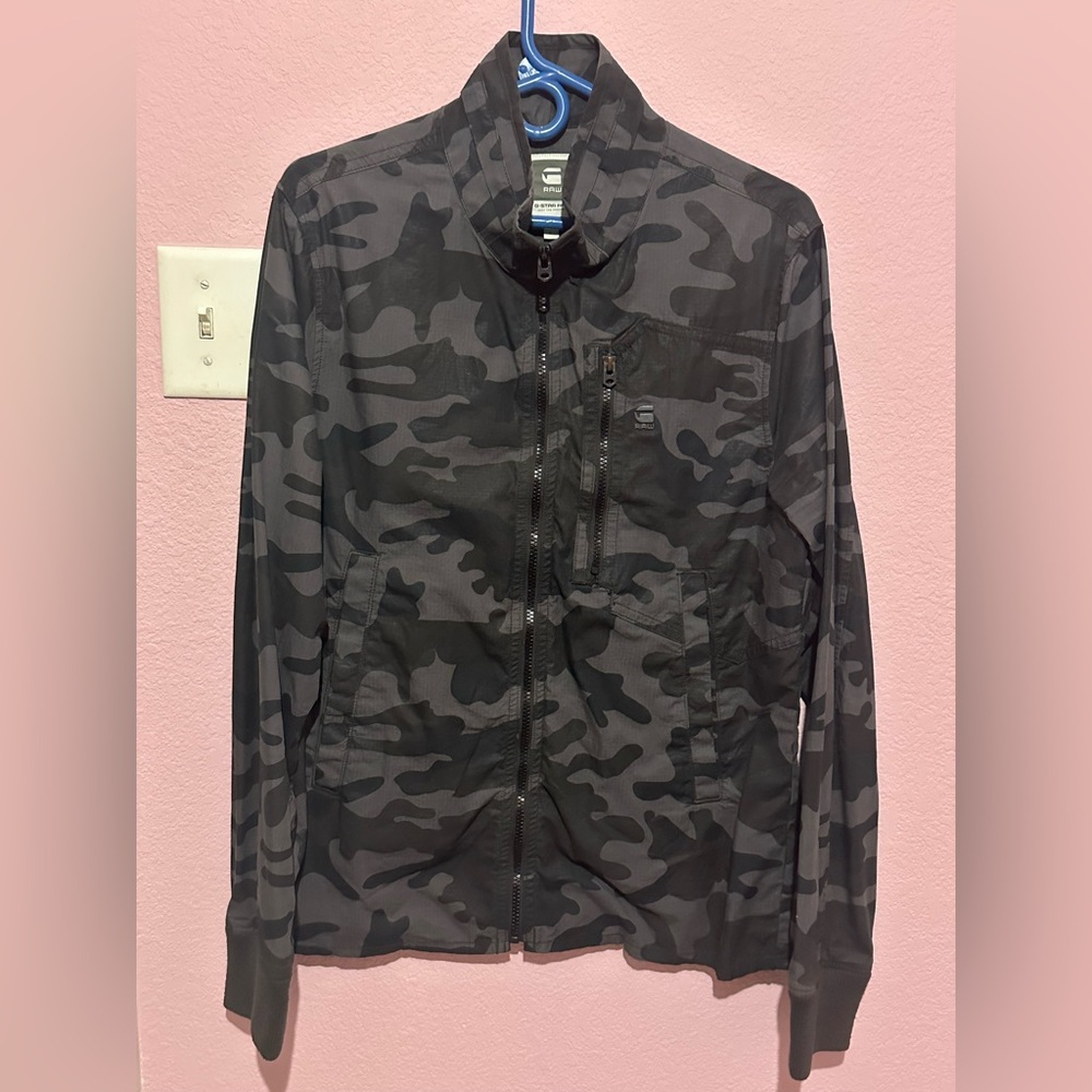 Men’s size Large G Star Raw Camo Windbreaker ripstop grey black